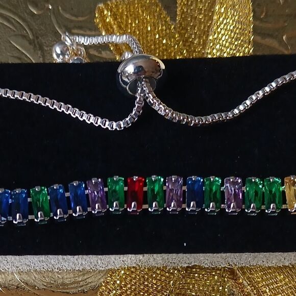 Rainbow Gemstones STERLING Silver Adjustable Bracelet - Picture 10 of 10